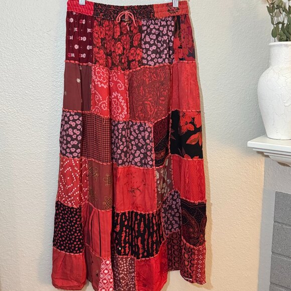 Boho Patchwork Maxi Skirt One Size - Picture 1 of 5